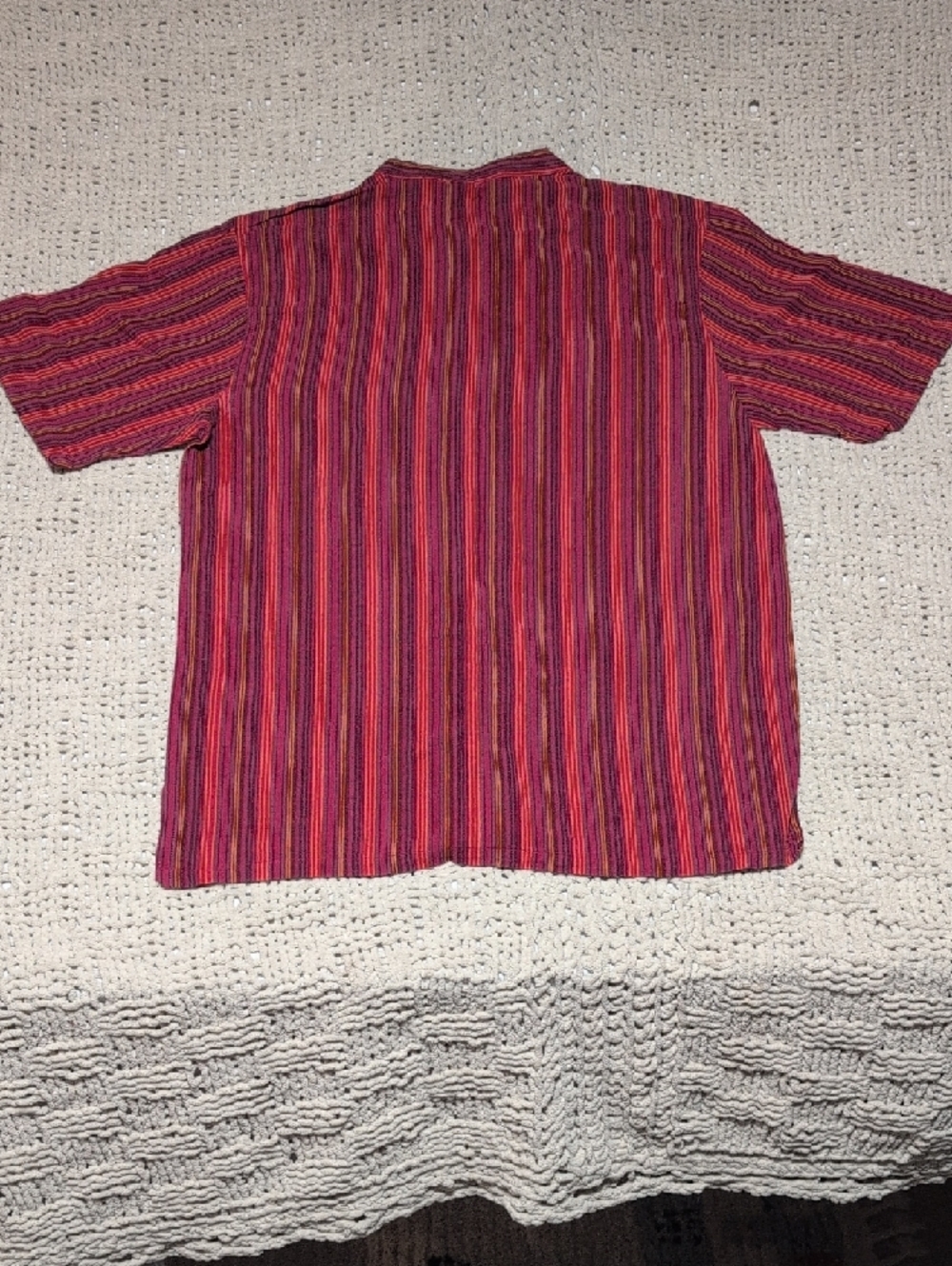 384- Namaste Fair Trade Men's Red Striped Short-Sleeve Shirt - Picture 4 of 6